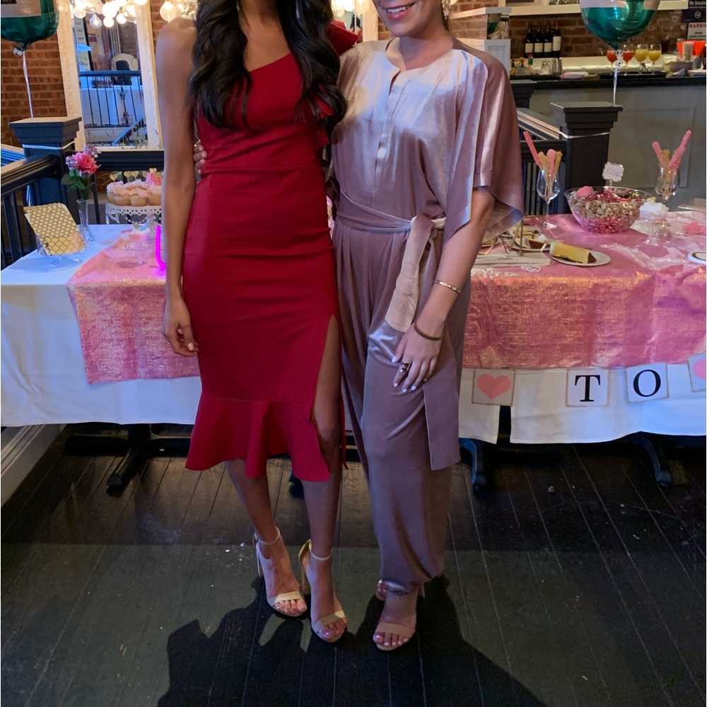 Florens Red Bodycon one shoulder midi dress with slit - Picture 8 of 8